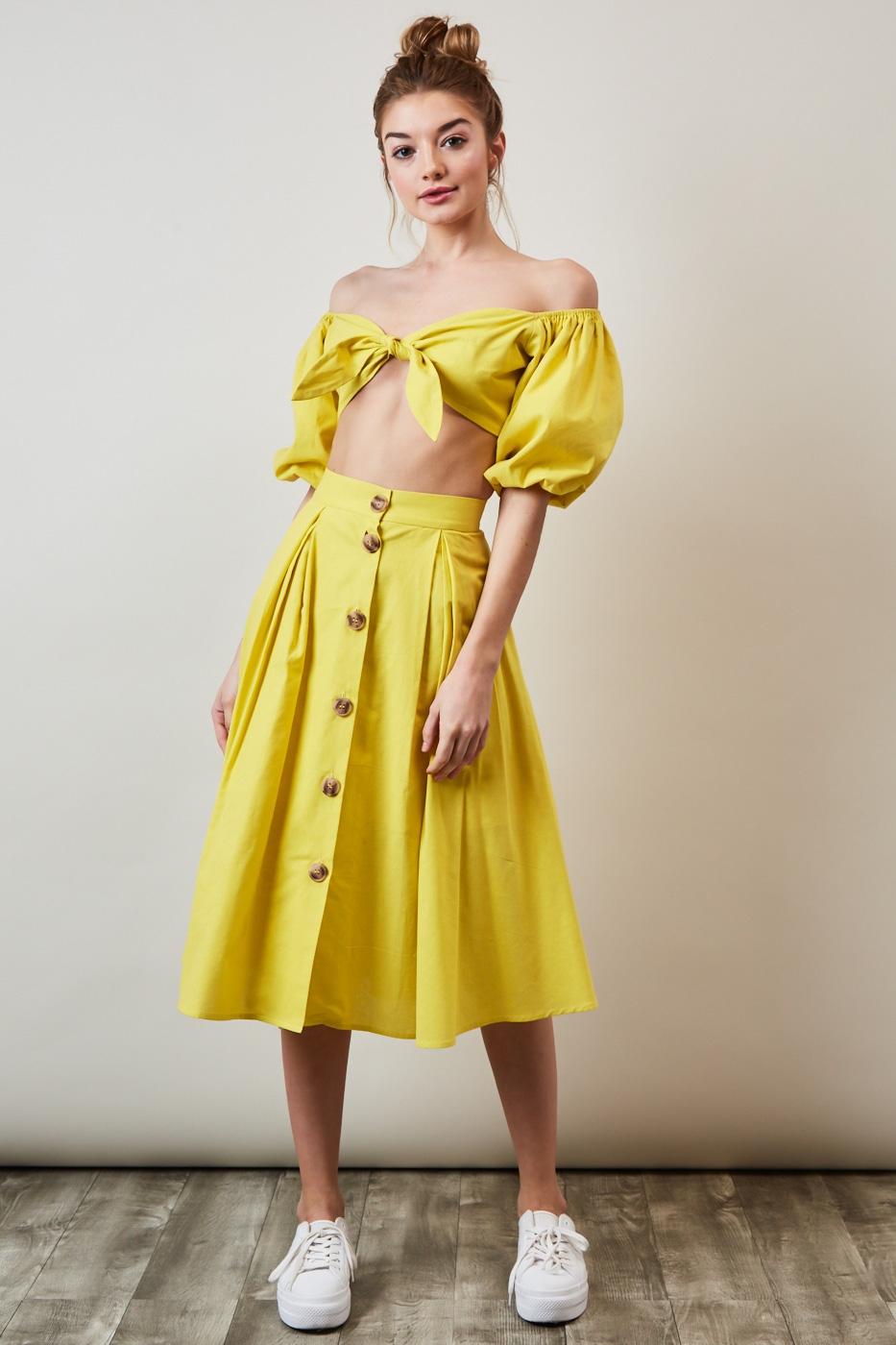 yellow crop top dress